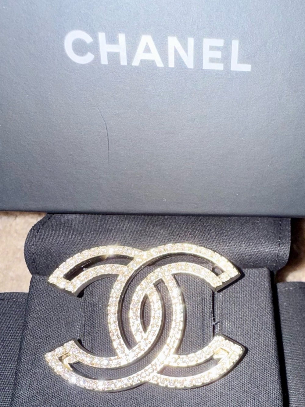 CHANEL Gold Crystal CC Logo Brooch